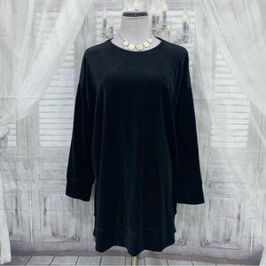 NEW Eileen Fisher Size Large Black Velvet Velour Crew Neck Large Boxy Tunic Top